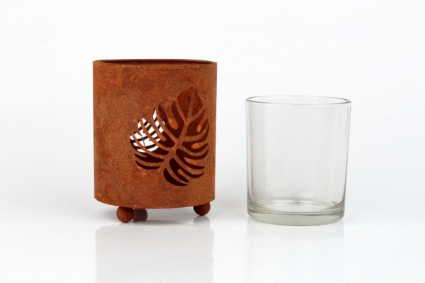 Kovový svietnik na čajovú sviečku list