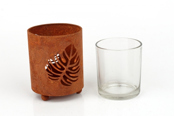 Kovový svietnik na čajovú sviečku list