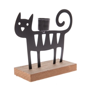 Kovový svietnik s mačkou
