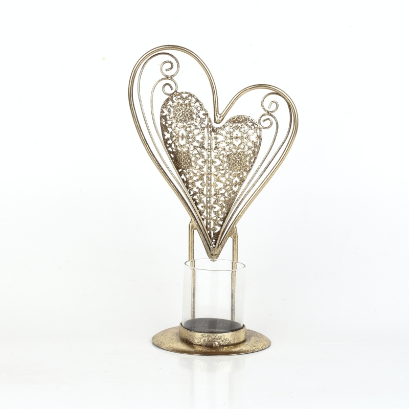 Kovový svícen srdce 24cm