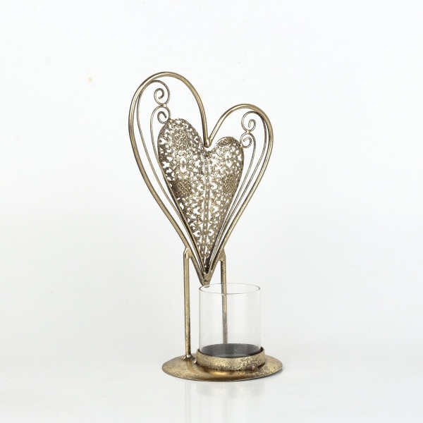 Kovový svícen srdce 24cm
