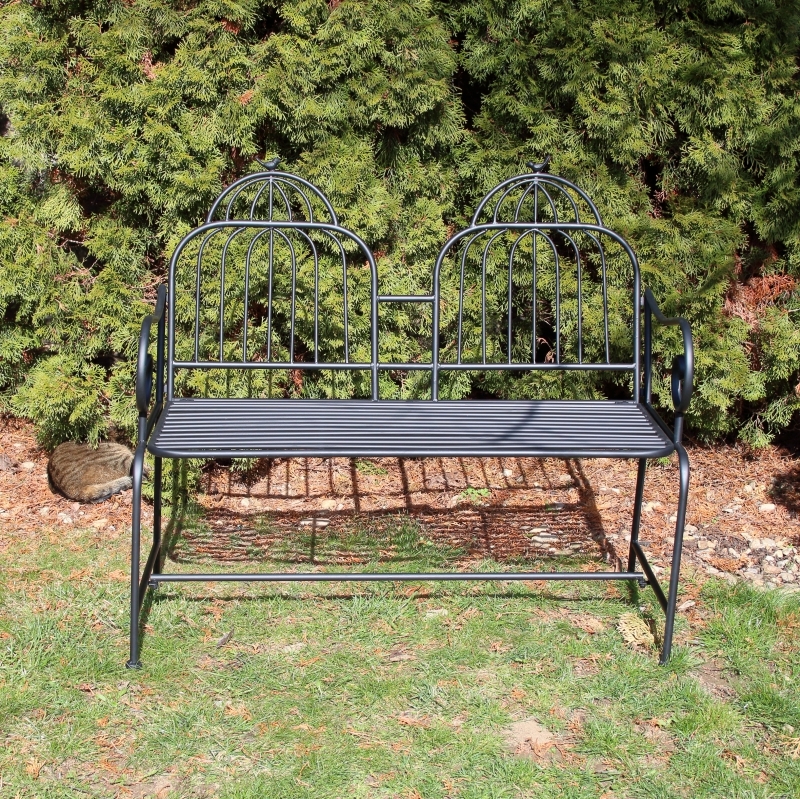 Kovový záhradný nábytok lavička čierna