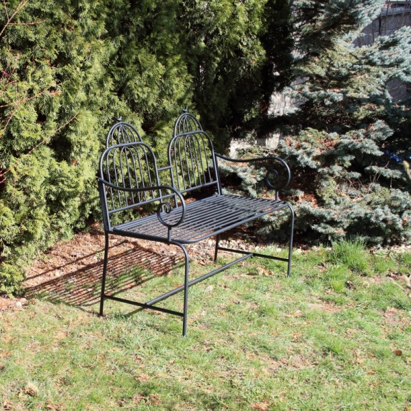 Kovový záhradný nábytok lavička čierna