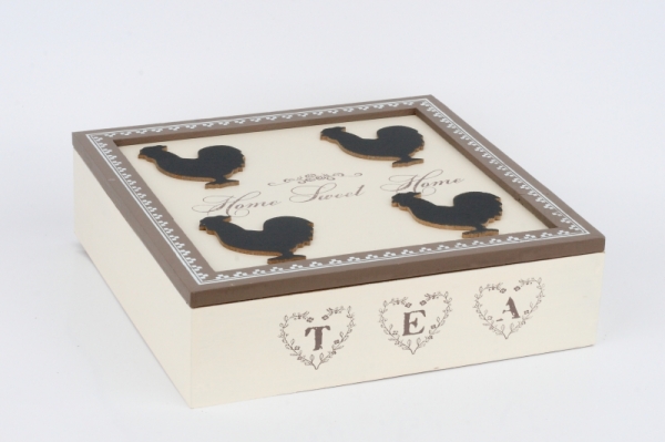 Krabička na čaj s kohútom 24x24cm