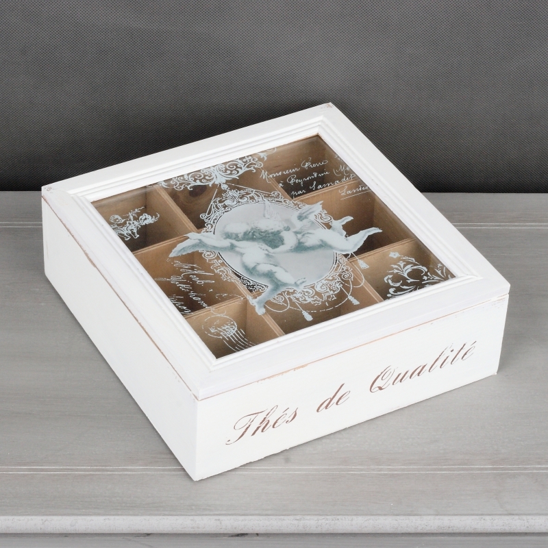 Krabička na čaj vintage anjeli 24x24x8cm