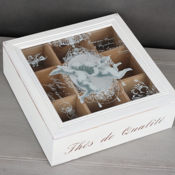 Krabička na čaj vintage anjeli 24x24x8cm