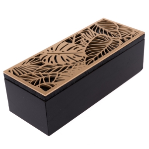 Krabička na čaj zlaté listy 23x9x7,5cm