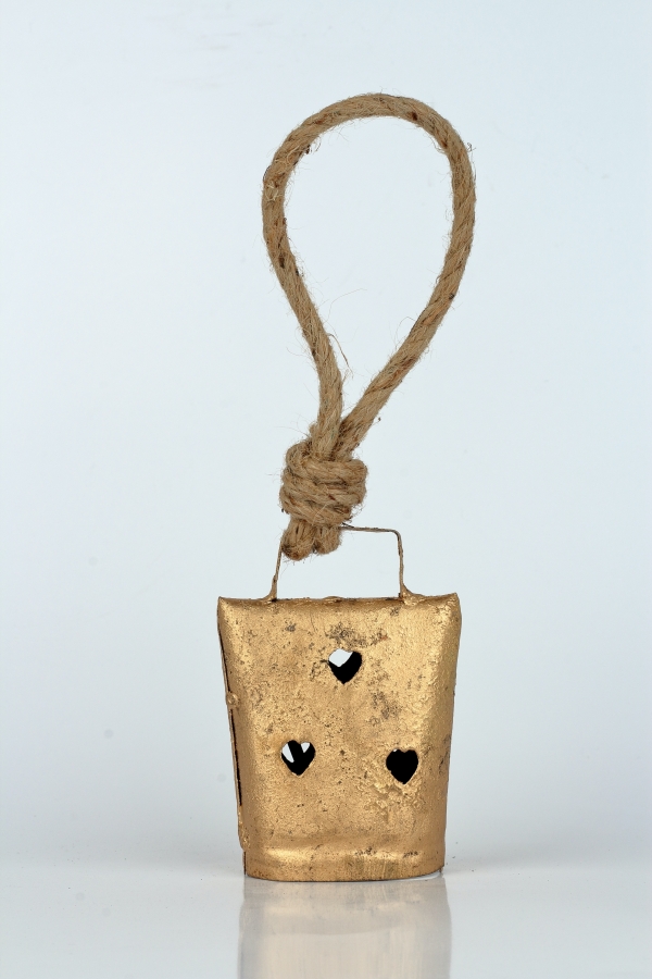 Kravský zvon so srdiečkami kov 12cm