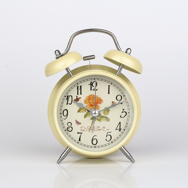 Krémové stolové hodiny / budík s ruží 12x15cm