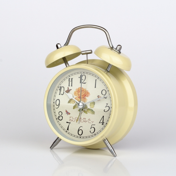 Krémové stolové hodiny / budík s ruží 12x15cm