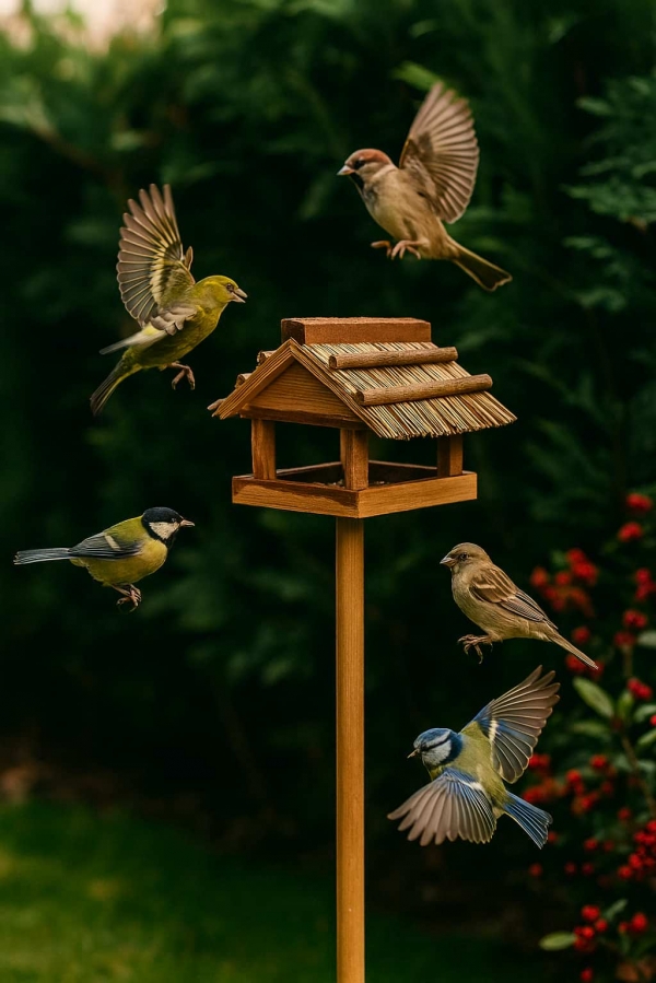 Krmítko pre vtáčiky Búdka na nohe 113 cm