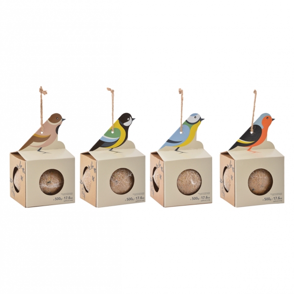 Krmítko pre vtáky lepenkové závesné s veľkou lojovou guľou 10 x 10 x 16 cm sýkora koňadra 