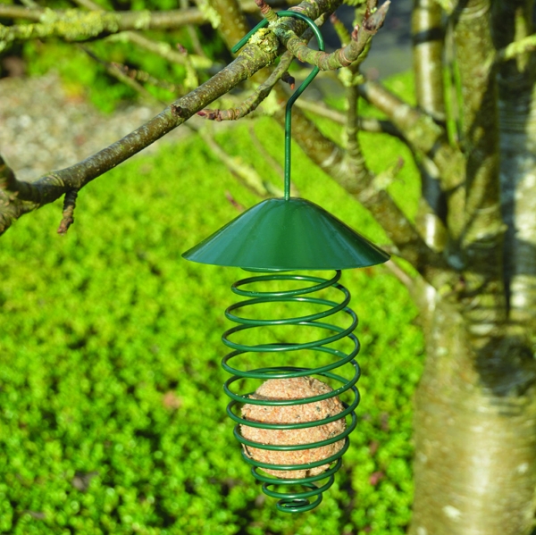 Kŕmidlo pre vtáky na lojové gule so strechou tmavo zelené