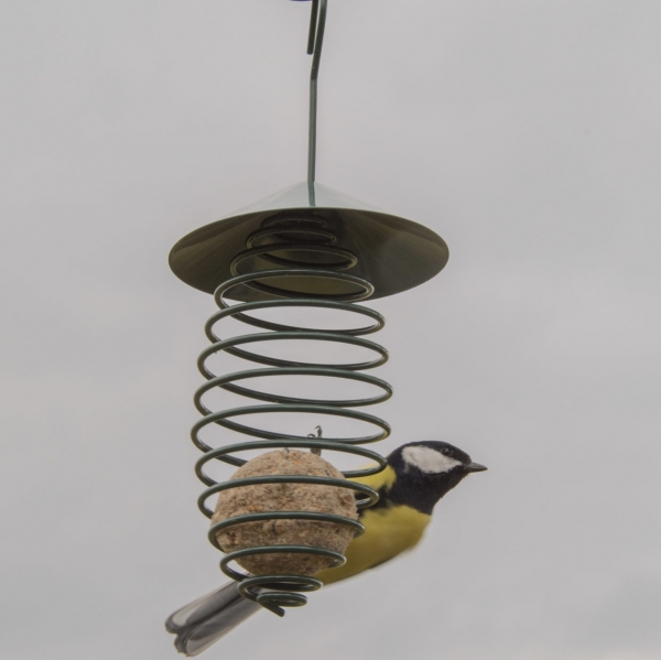 Kŕmidlo pre vtáky na lojové gule so strechou tmavo zelené