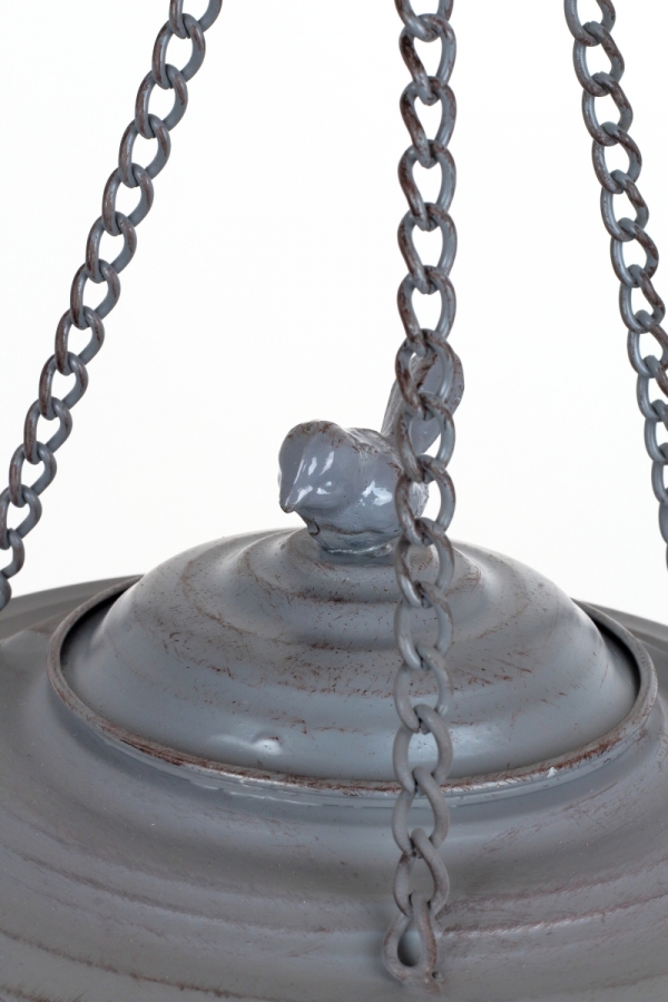 Kŕmidlo pre vtákov závesné sivý kov 22cm