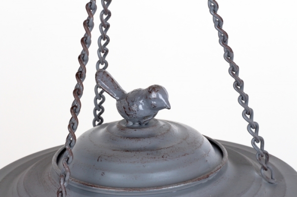 Kŕmidlo pre vtákov závesné sivý kov 22cm