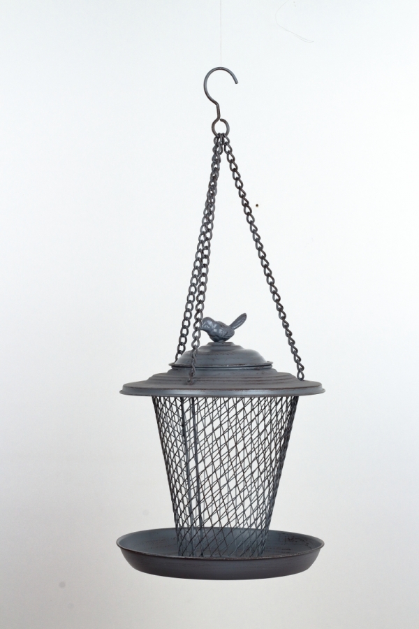 Kŕmidlo pre vtákov závesné sivý kov 22cm