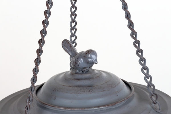 Kŕmidlo pre vtákov závesné sivý kov 22cm