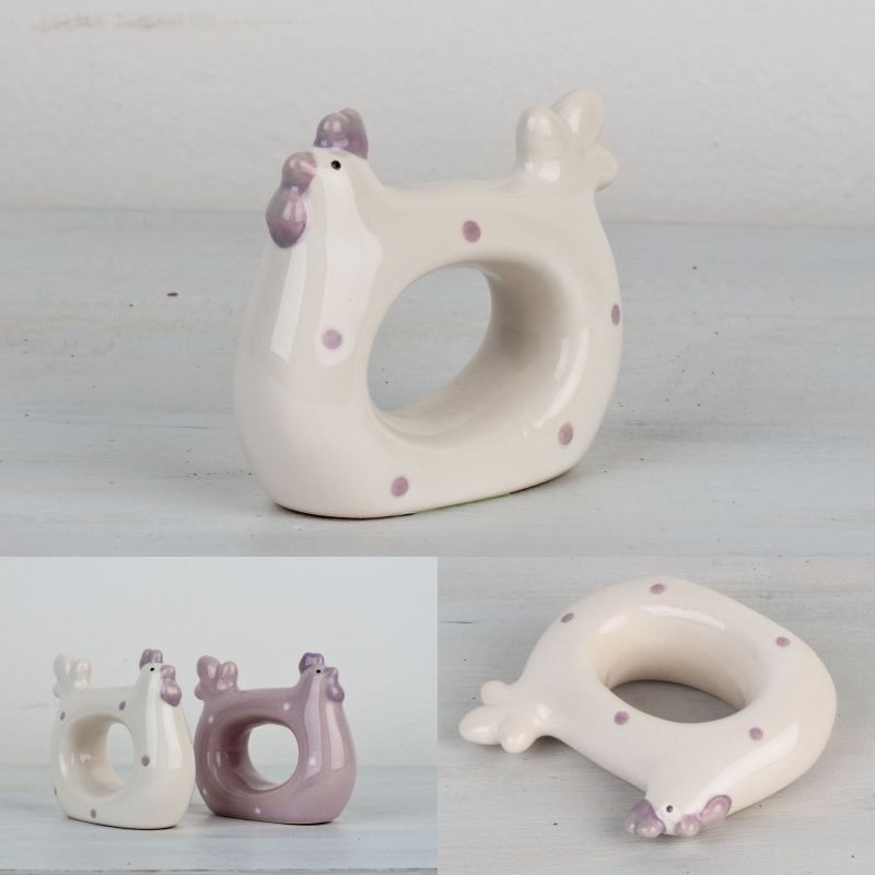 Krúžok na obrúsky sliepočka biela 8,5x7cm