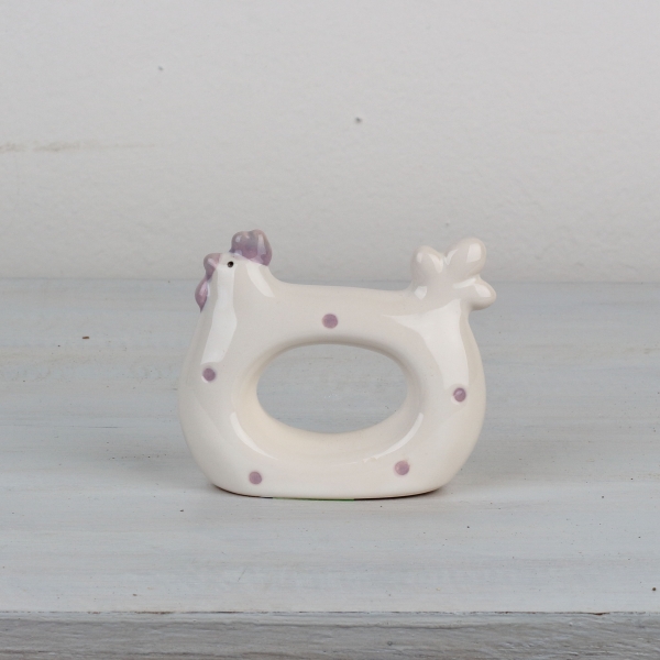 Krúžok na obrúsky sliepočka biela 8,5x7cm