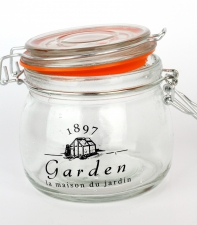 Okrúhla zaváracie poháre s klipom čierny text 12,9x10,4x11cm