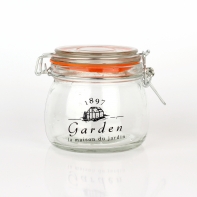 Okrúhla zaváracie poháre s klipom čierny text 12,9x10,4x11cm