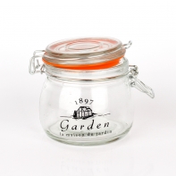 Okrúhla zaváracie poháre s klipom čierny text 12,9x10,4x11cm