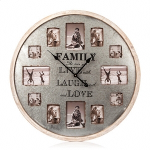 Okrúhle nástenné hodiny s rámčekmi na fotografie FAMILY 80cm