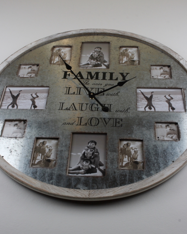 Okrúhle nástenné hodiny s rámčekmi na fotografie FAMILY 80cm