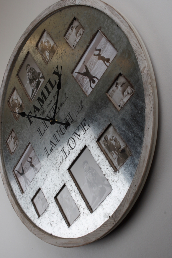 Okrúhle nástenné hodiny s rámčekmi na fotografie FAMILY 80cm