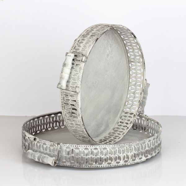 Okrúhly podnos kovový biely 28x28x6cm