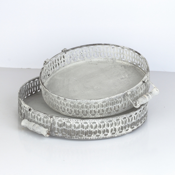 Okrúhly podnos kovový biely 33x33x6cm