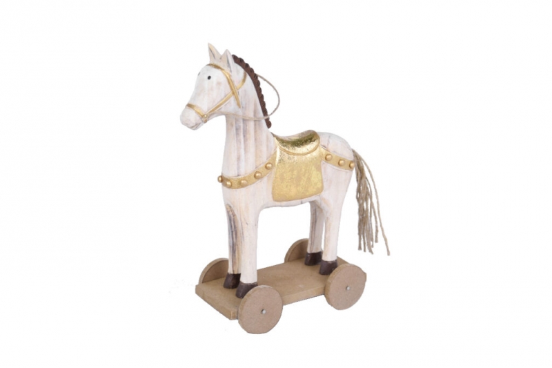 Kôň na kolieskach bielo-zlatý 18,5 x 25 x 7,5 cm drevený
