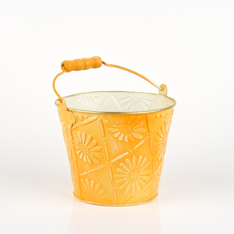 Plechový kvetináč-vedierko oranžový 15x12cm