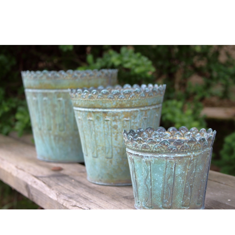 Kvetináč plechový so zelenou patinou 20/15 /12cm