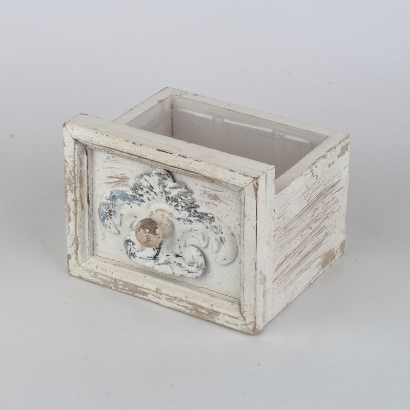 Kvetináč šuplík biely s patinou 14,5x12x11cm