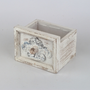 Kvetináč šuplík biely s patinou 14,5x12x11cm