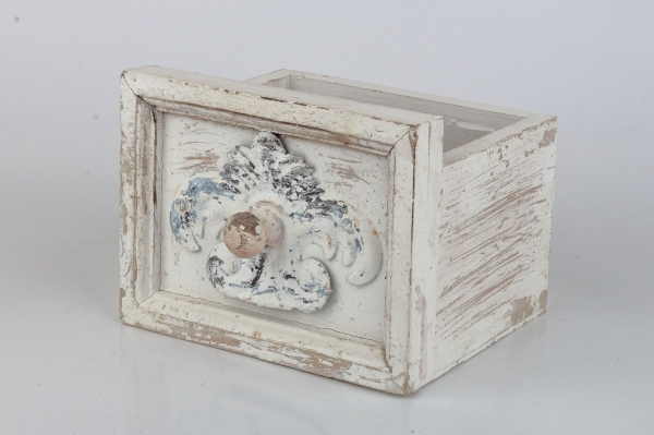 Kvetináč šuplík biely s patinou 14,5x12x11cm