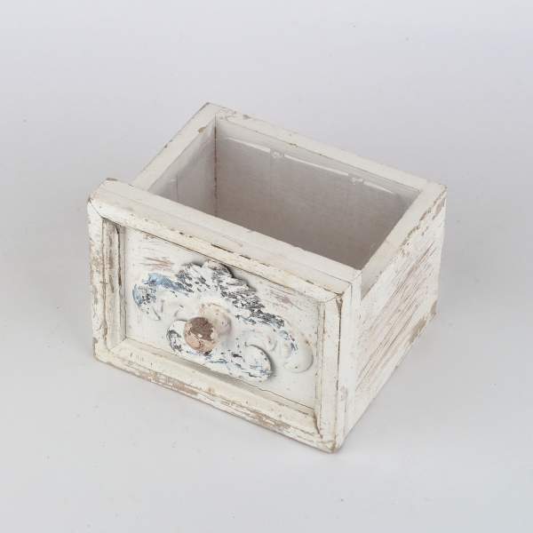 Kvetináč šuplík biely s patinou 14,5x12x11cm