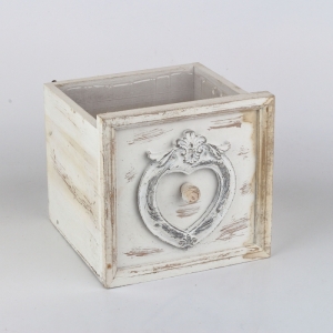 Kvetináč šuplík biely s patinou 18,5x18,5x18cm