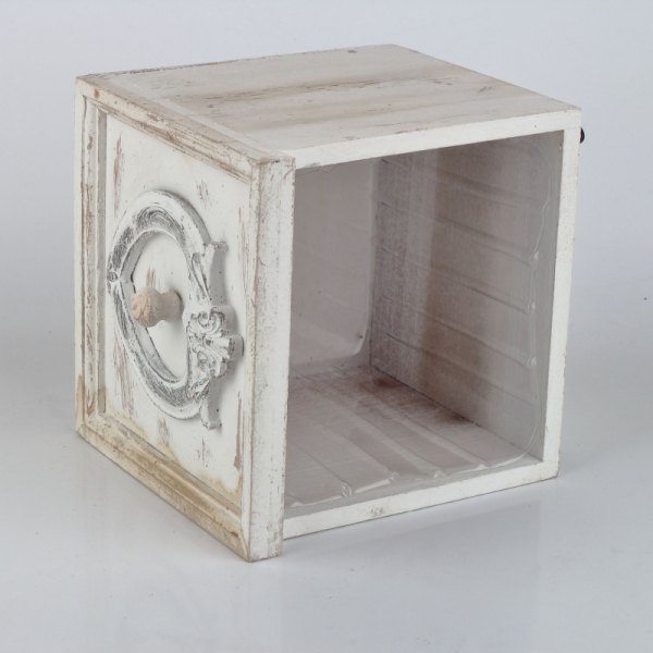 Kvetináč šuplík biely s patinou 18,5x18,5x18cm