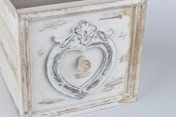 Kvetináč šuplík biely s patinou 18,5x18,5x18cm