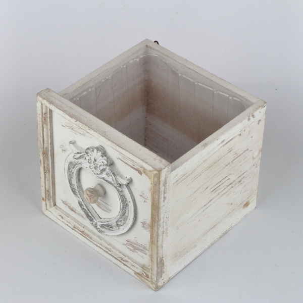 Kvetináč šuplík biely s patinou 18,5x18,5x18cm