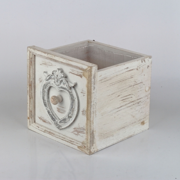 Kvetináč šuplík biely s patinou 18,5x18,5x18cm