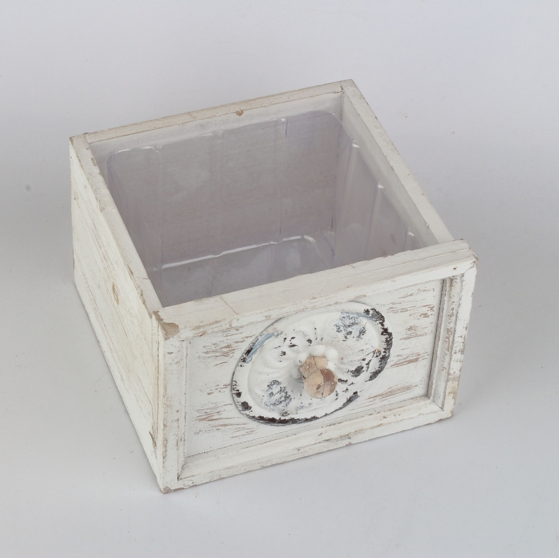 Kvetináč šuplík biely s patinou 18x18x13cm