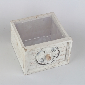 Kvetináč šuplík biely s patinou 18x18x13cm