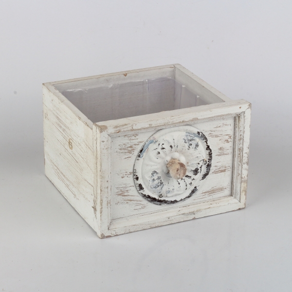 Kvetináč šuplík biely s patinou 18x18x13cm