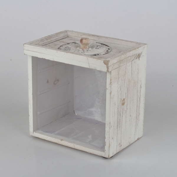 Kvetináč šuplík biely s patinou 18x18x13cm