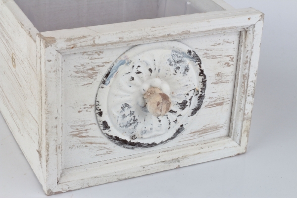 Kvetináč šuplík biely s patinou 18x18x13cm