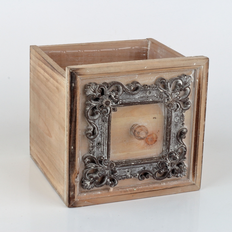 Kvetináč šuplík hnedý s patinou 18,5x18,5x18cm